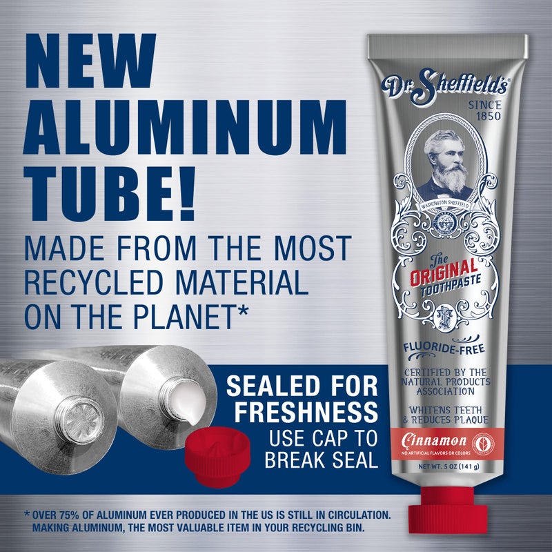 Dr. Sheffield's Dr. Sheffieldâ€™s Certified Natural Toothpaste (Cinnamon) - Great Tasting, Fluoride Free Toothpaste/Freshen Your Breath, Whiten Your Teeth, Reduce Plaque (2-Pack) - Image 3